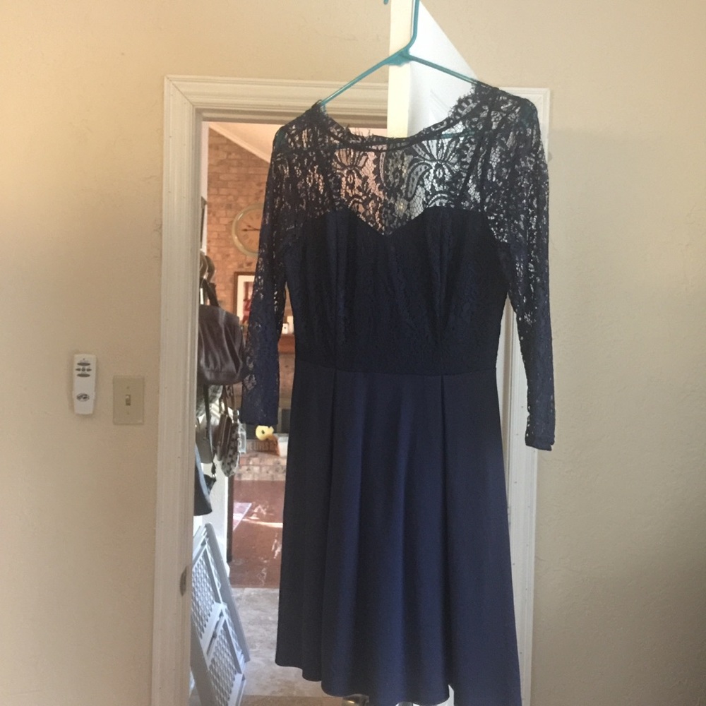 Navy Blue Lace Sleeve Dress
